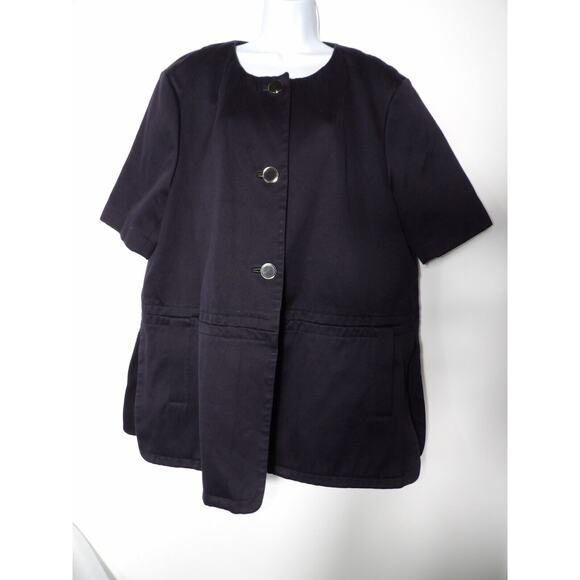 Club Monaco Large Trench Coat Jacket Duster Black Short Sleeve Collarless Posh - Picture 2 of 16